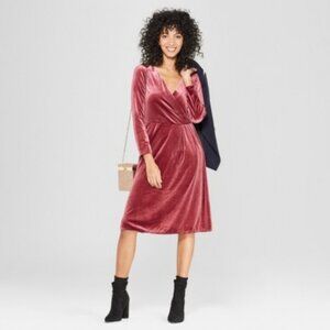 A New Day Berry Burgundy Red Velour Wrap Bodice V Midi Dress XXL NWOT